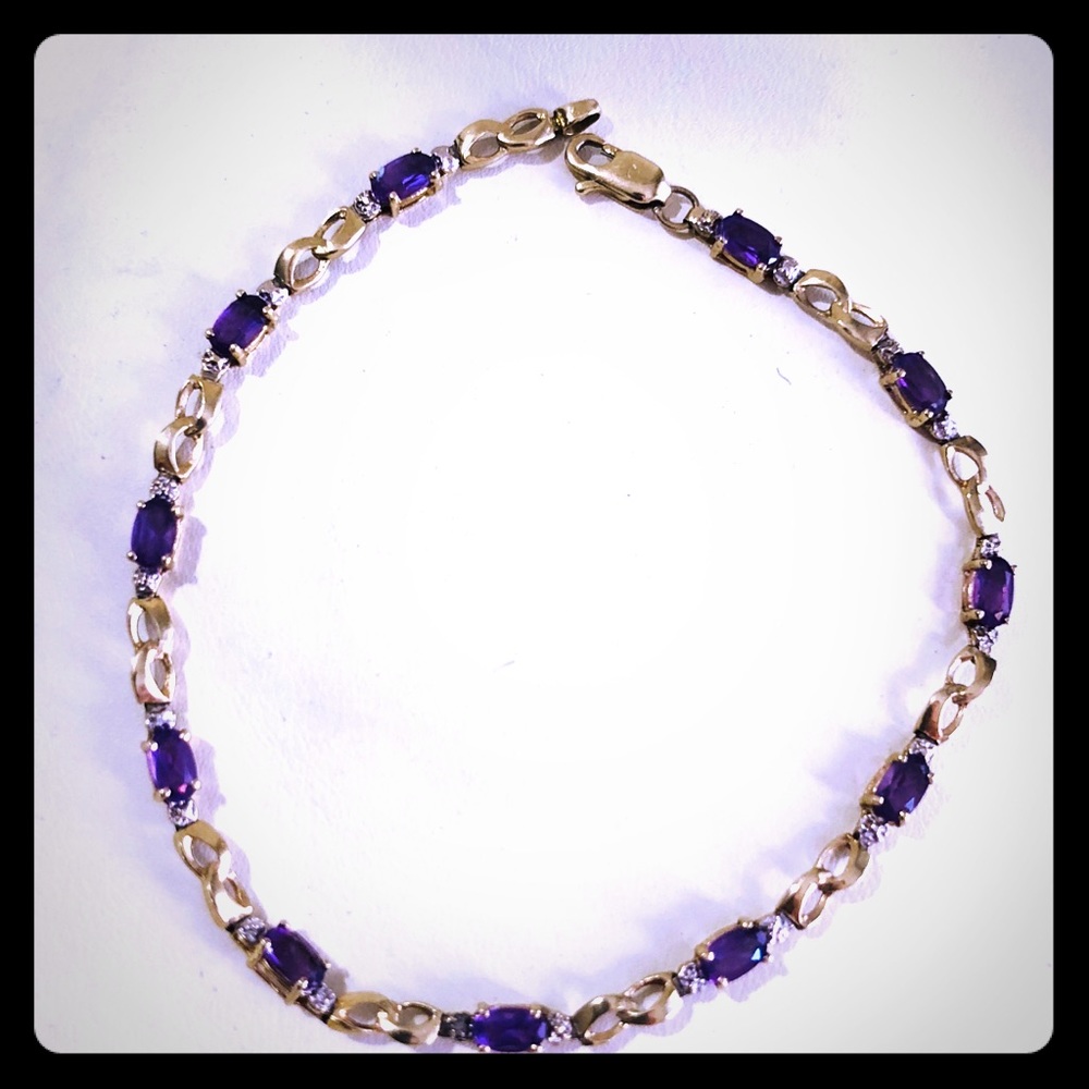 10k gold tennis bracelet 2.ct amethyst & diamonds